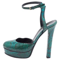 Gucci - Escarpins Huston en cuir python vert, taille 36,5