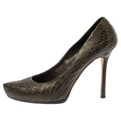 Gucci Green Python Leather Platform Pumps Size 40