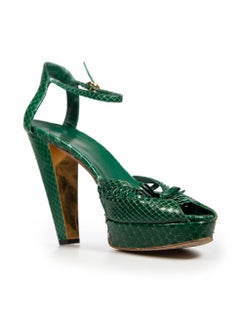 Gucci Green Python Platform Sandals Size IT 38
