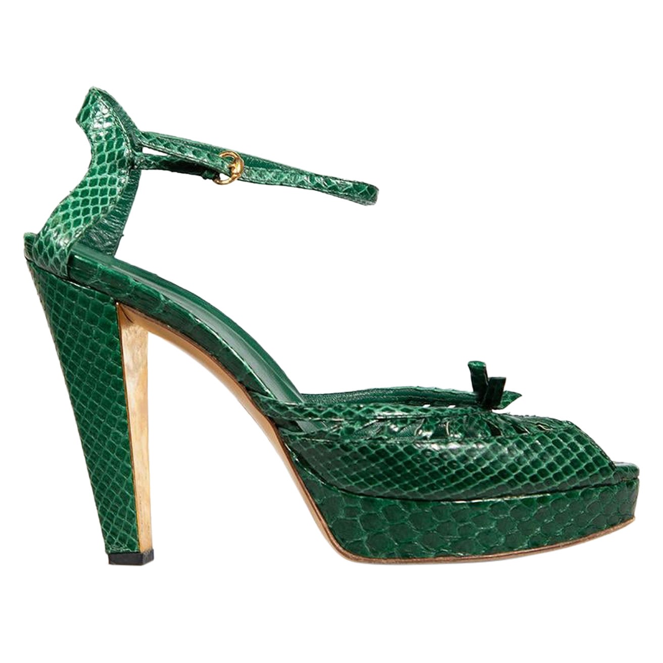 Gucci Green Python Platform Sandals Size IT 38