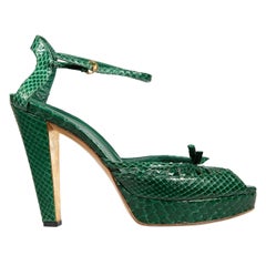 Gucci Green Python Platform Sandals Size IT 38