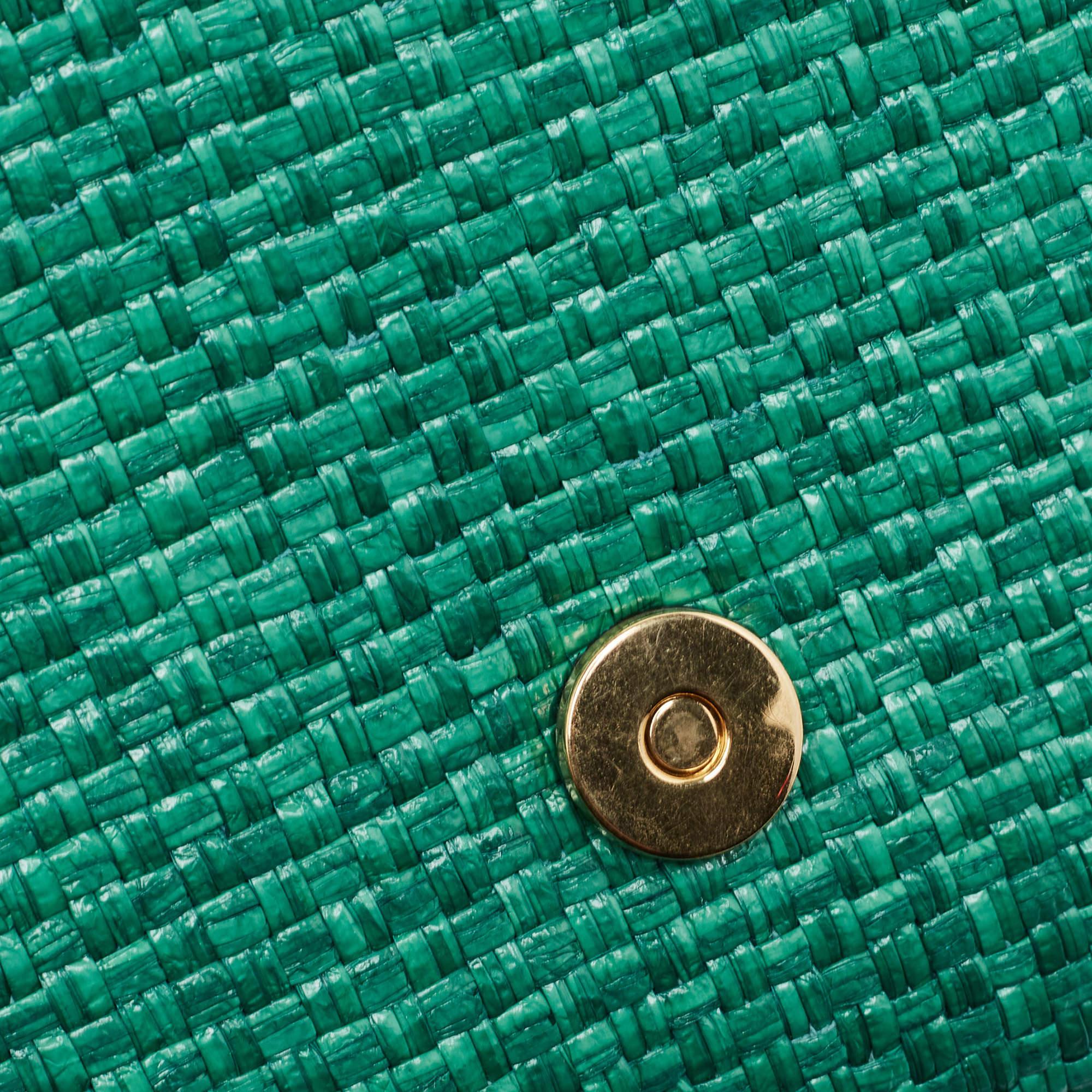 Women's Gucci Green Raffia Horsebit 1955 Chain Shoulder Bag
