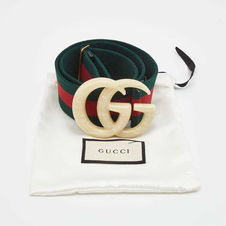 Gucci Green/Red Elastic Web Double G Buckle Belt 85CM at 1stDibs