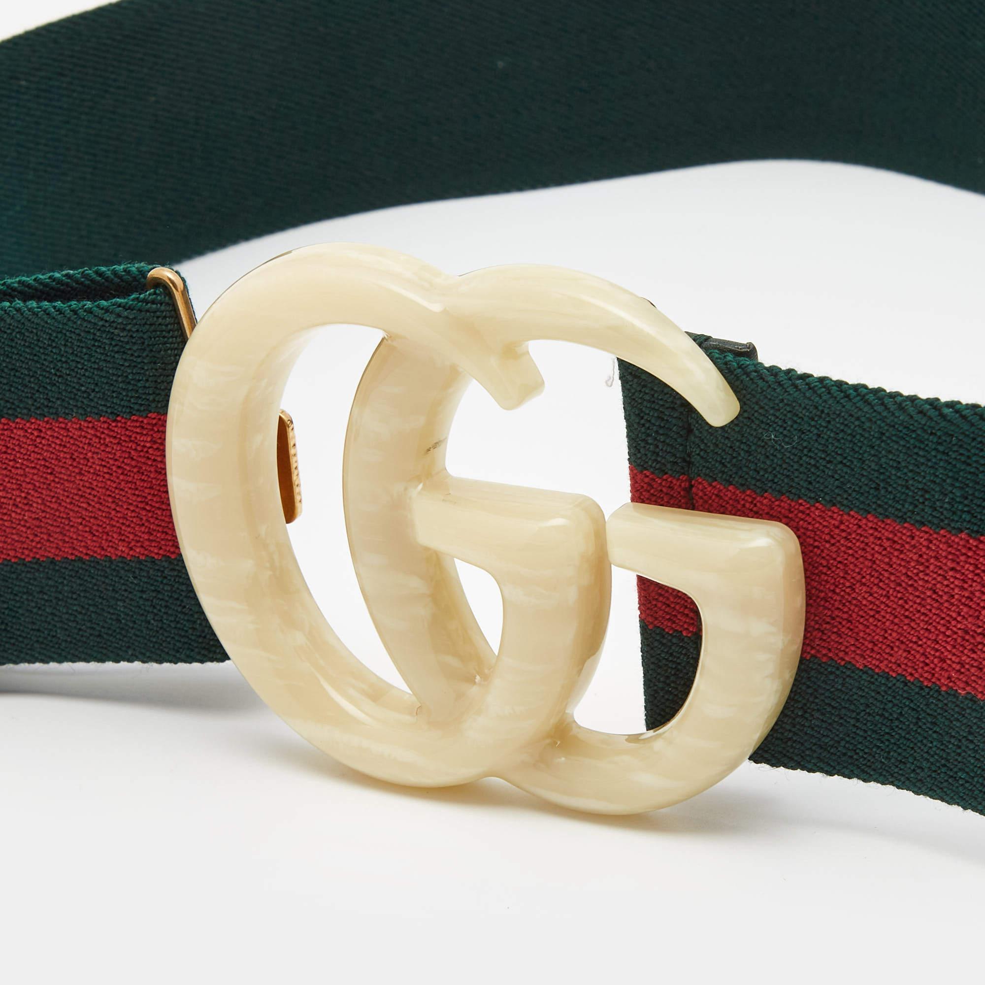 Gucci Green/Red Elastic Web Double G Buckle Belt 85CM In New Condition In Dubai, Al Qouz 2