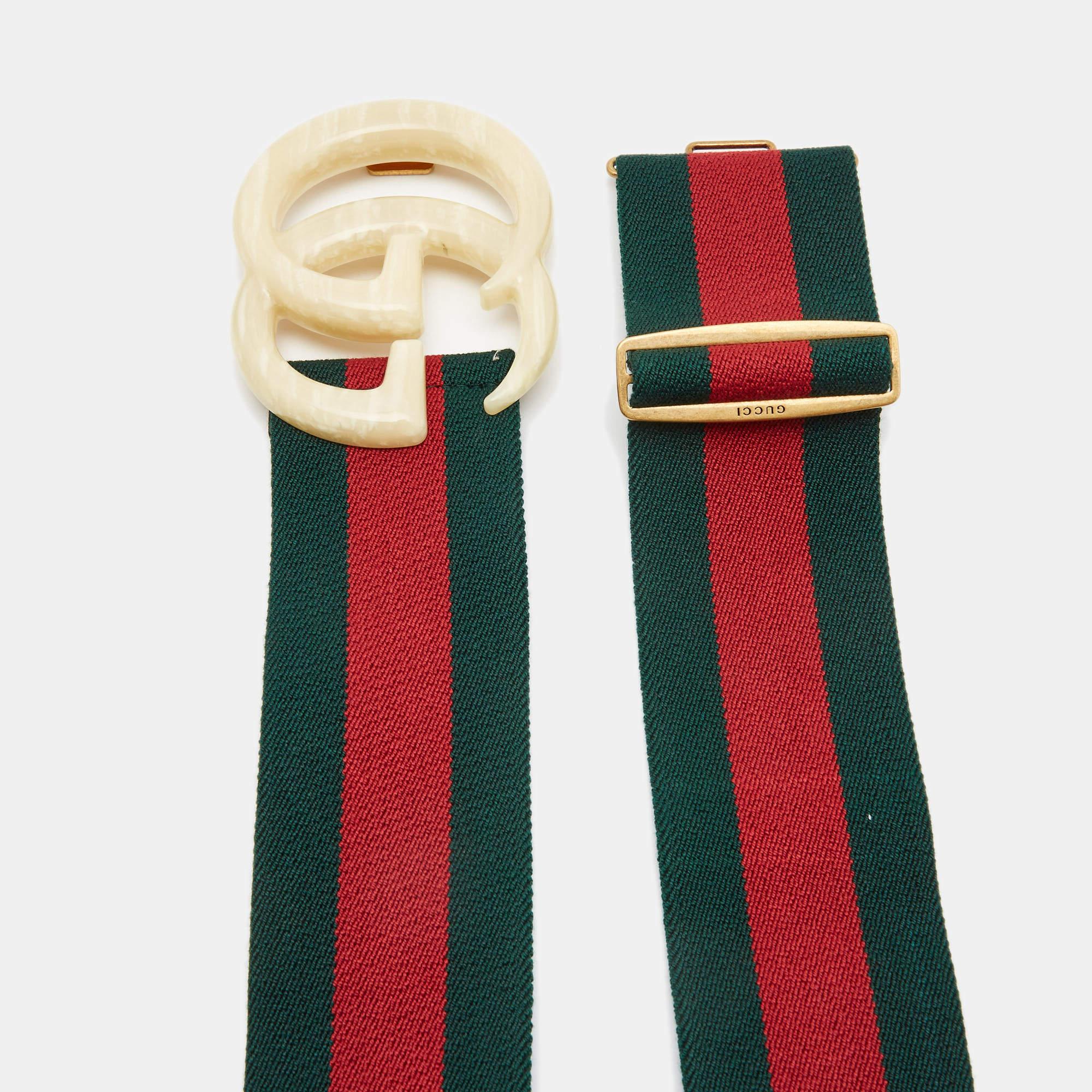 Women's Gucci Green/Red Elastic Web Double G Buckle Belt 85CM
