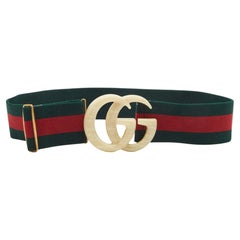 Gucci Green/Red Elastic Web Double G Buckle Belt 85CM