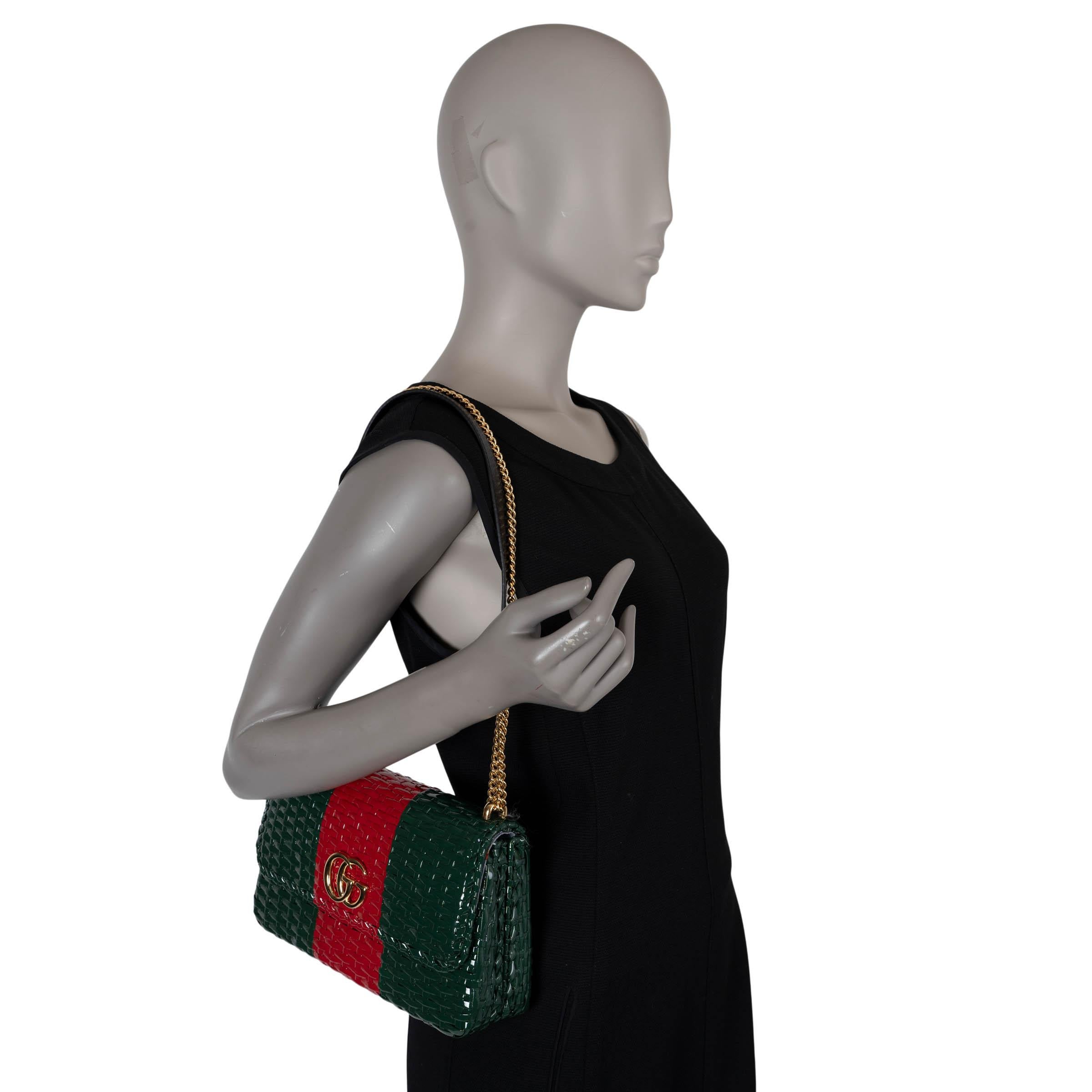 GUCCI green red glazed wicker 2018 CESTINO SMALL WEB Shouler Bag For Sale 2