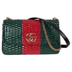 Gucci verde rosso smaltato vimini 2018 CESTINO SMALL WEB Borsa Shouler