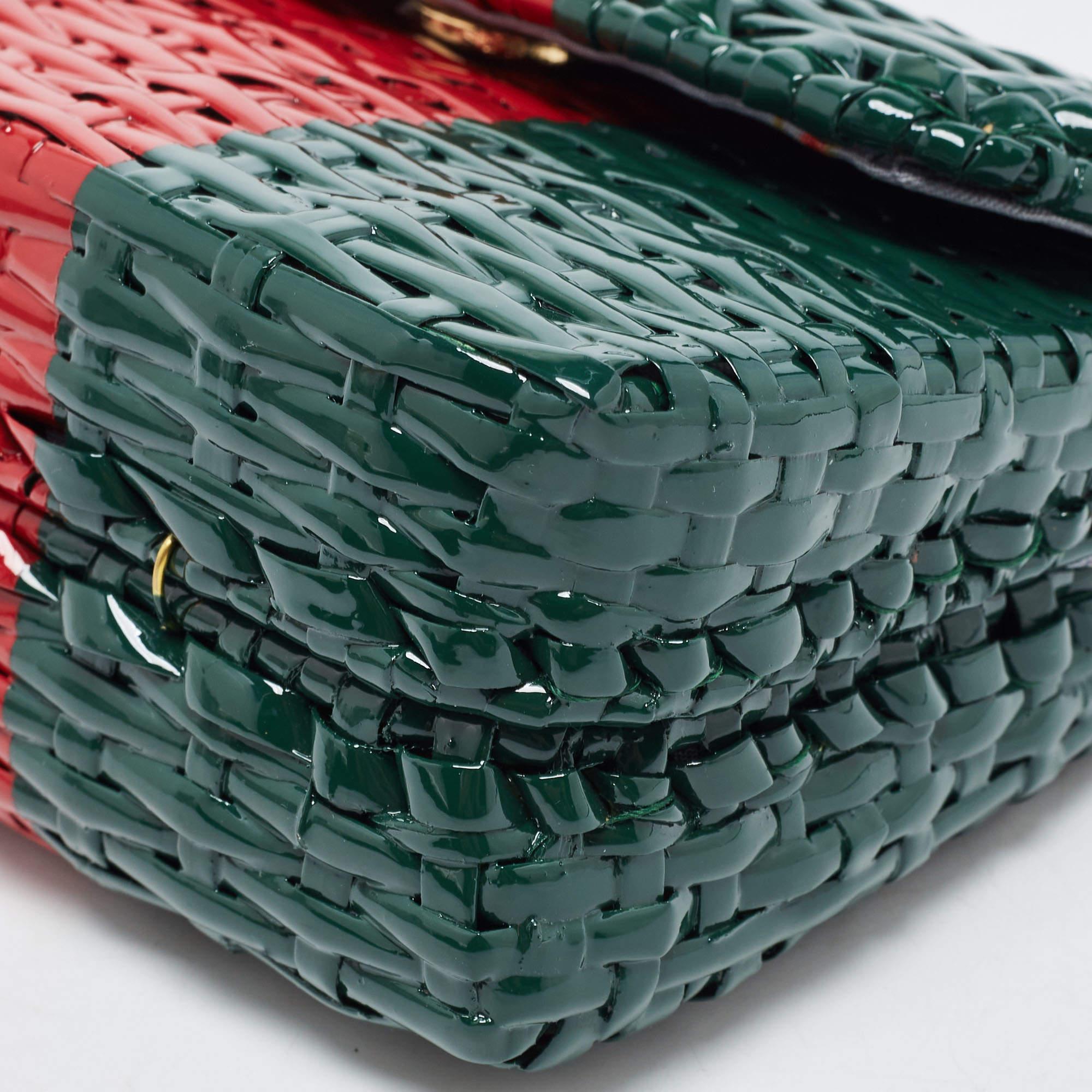 Gucci Green/Red Glazed Wicker Mini Cestino Shoulder Bag 4