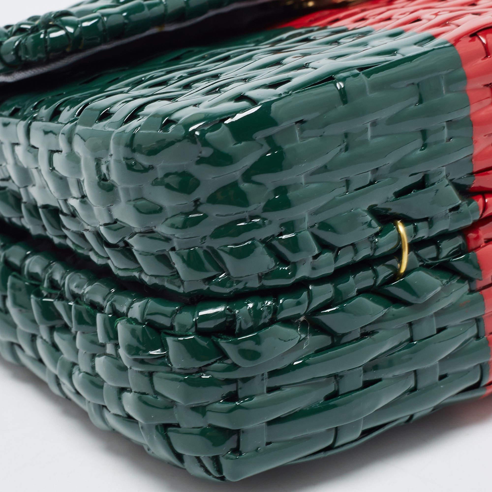 Gucci Green/Red Glazed Wicker Mini Cestino Shoulder Bag 5