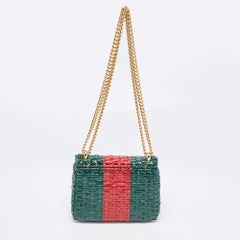 Gucci Green/Red Glazed Wicker Mini Cestino Shoulder Bag