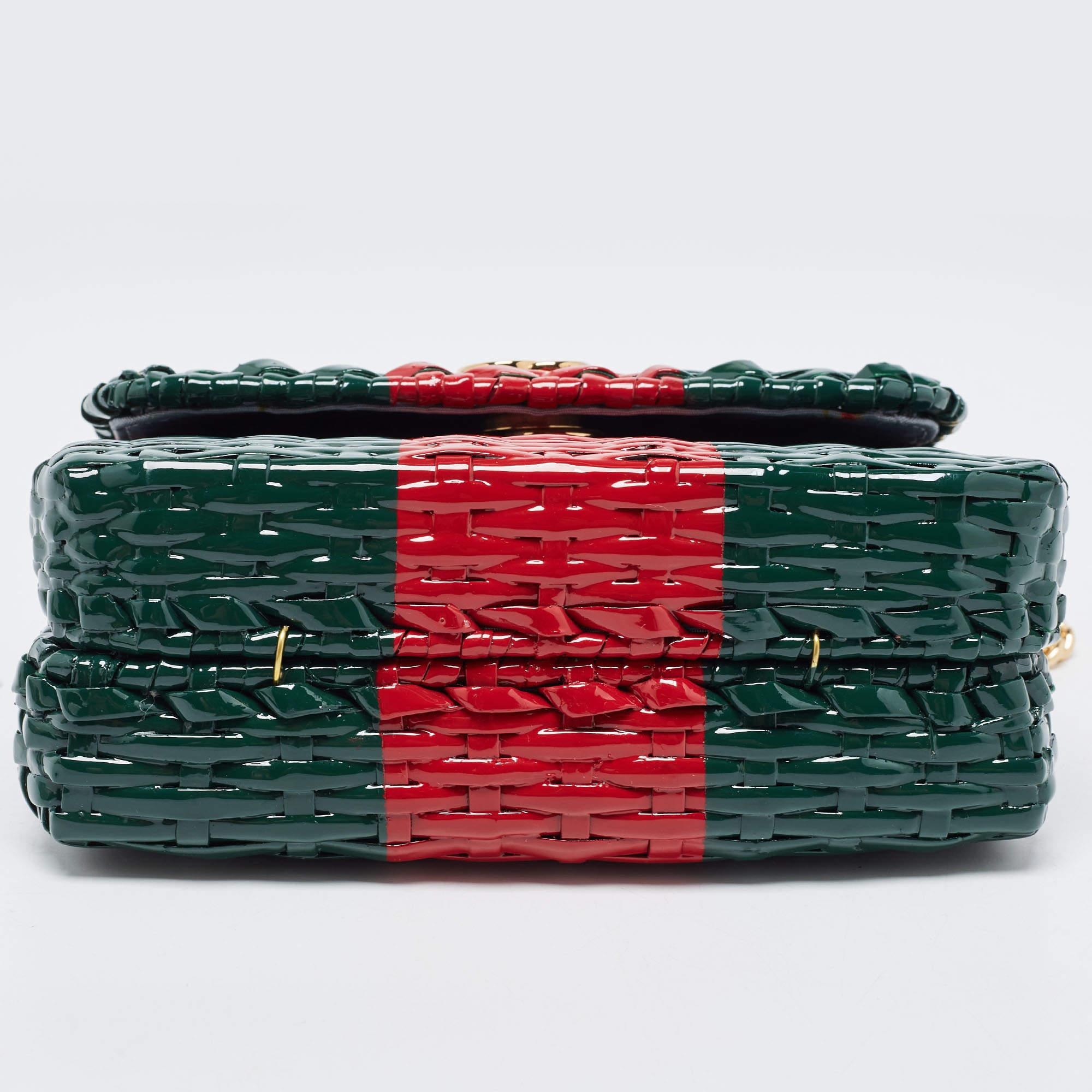Brown Gucci Green/Red Glazed Wicker Mini Cestino Shoulder Bag