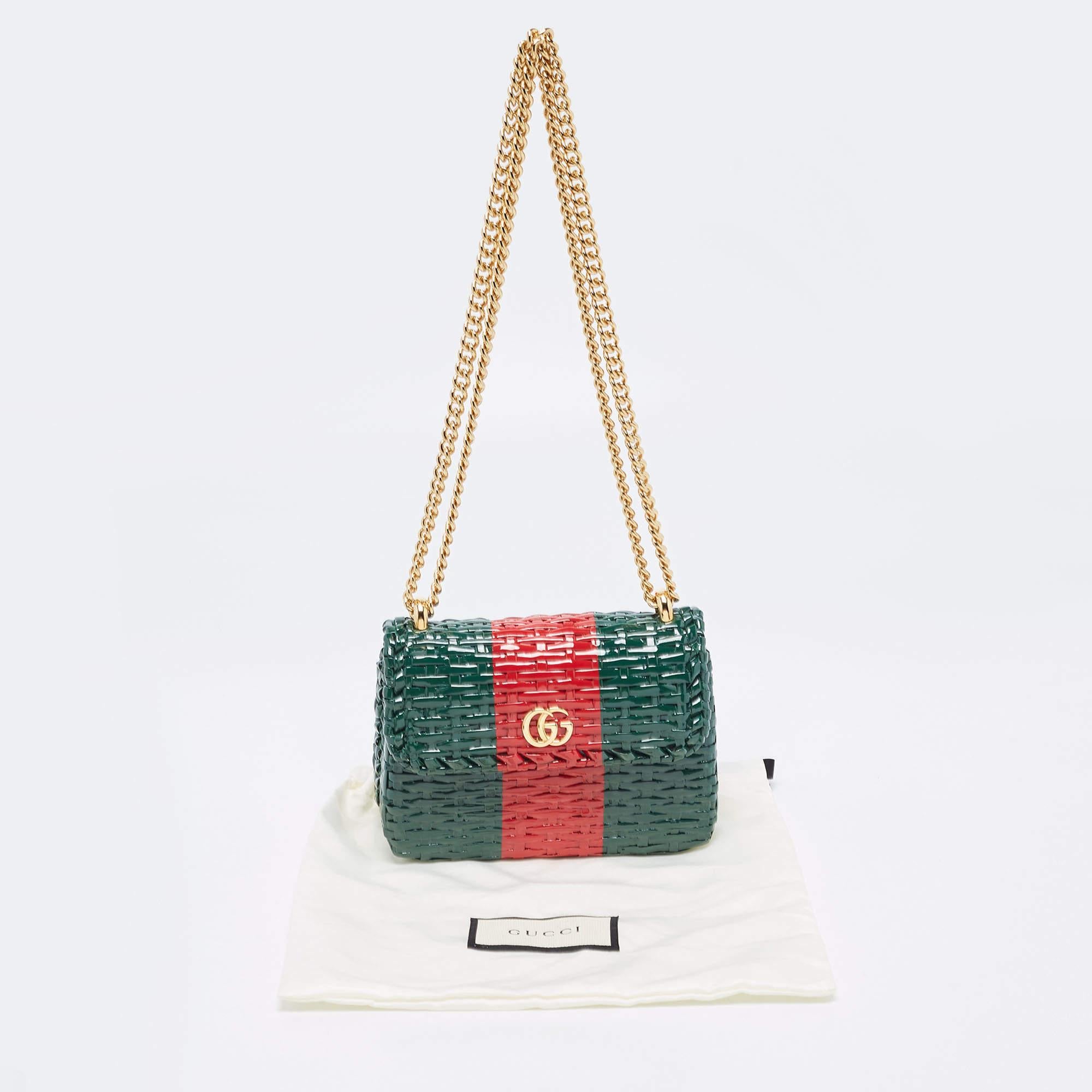Men's Gucci Green/Red Glazed Wicker Mini Cestino Shoulder Bag