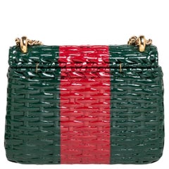 Gucci Green/Red Glazed Wicker Small Linea Cestino Shoulder Bag