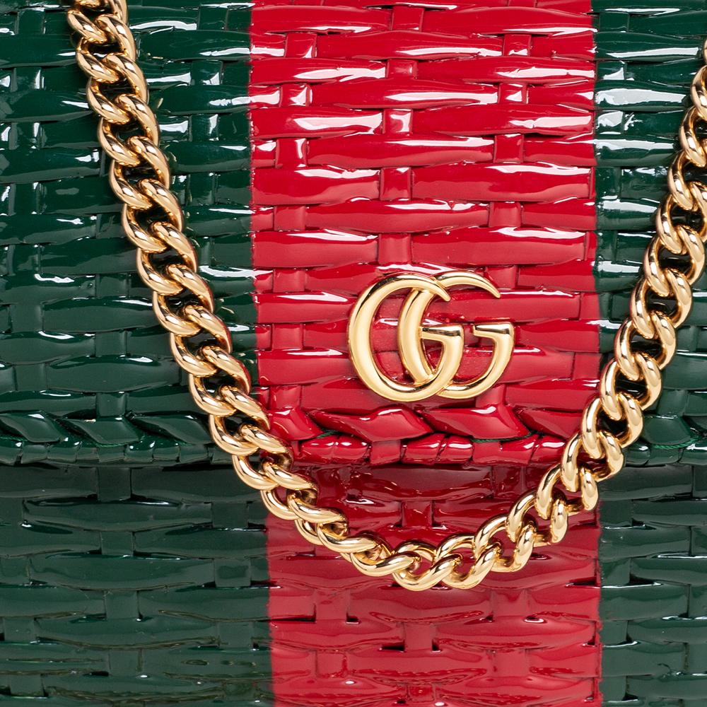 Gucci Green/Red Glazed Wicker Small Linea Cestino Shoulder Bag 1