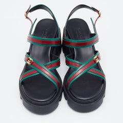 Gucci Green/Red Leather Lug Platform Slingback Sandals Size 36.5