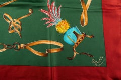 Gucci Green Red Silk Birds Scarf