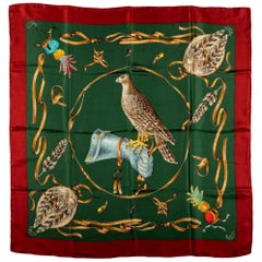 Gucci Green Red Silk Birds Scarf