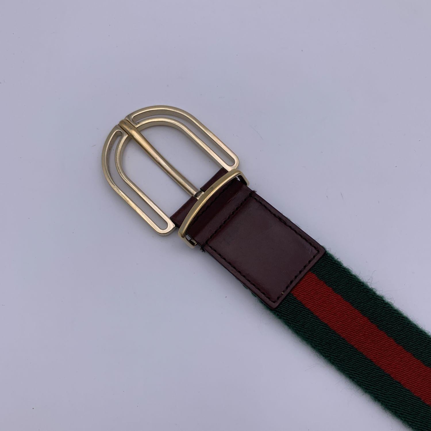 Gucci Green Red Striped Canvas Web Unisex Belt Size 90/36 In Good Condition In Rome, Rome