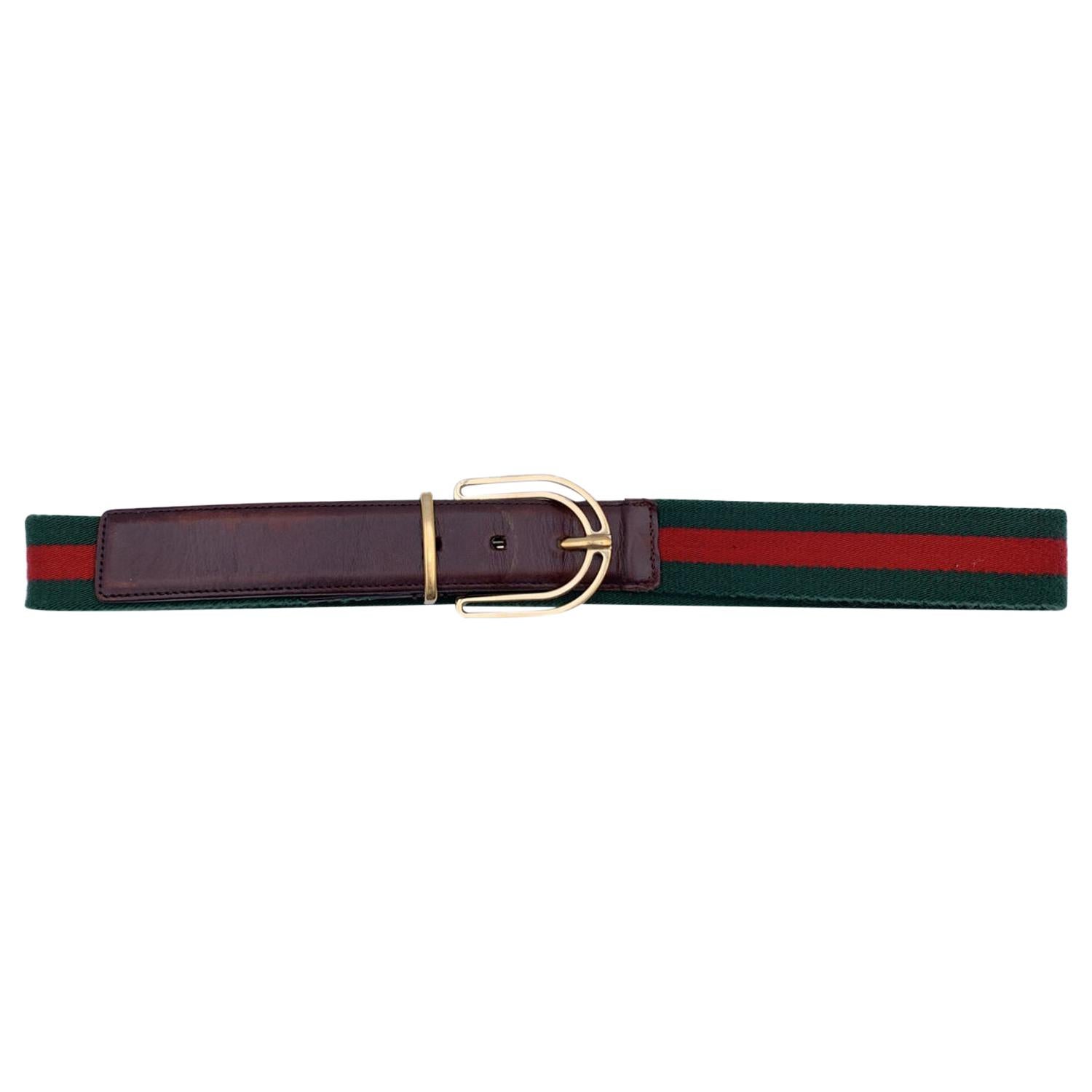 Gucci Green Red Striped Canvas Web Unisex Belt Size 90/36