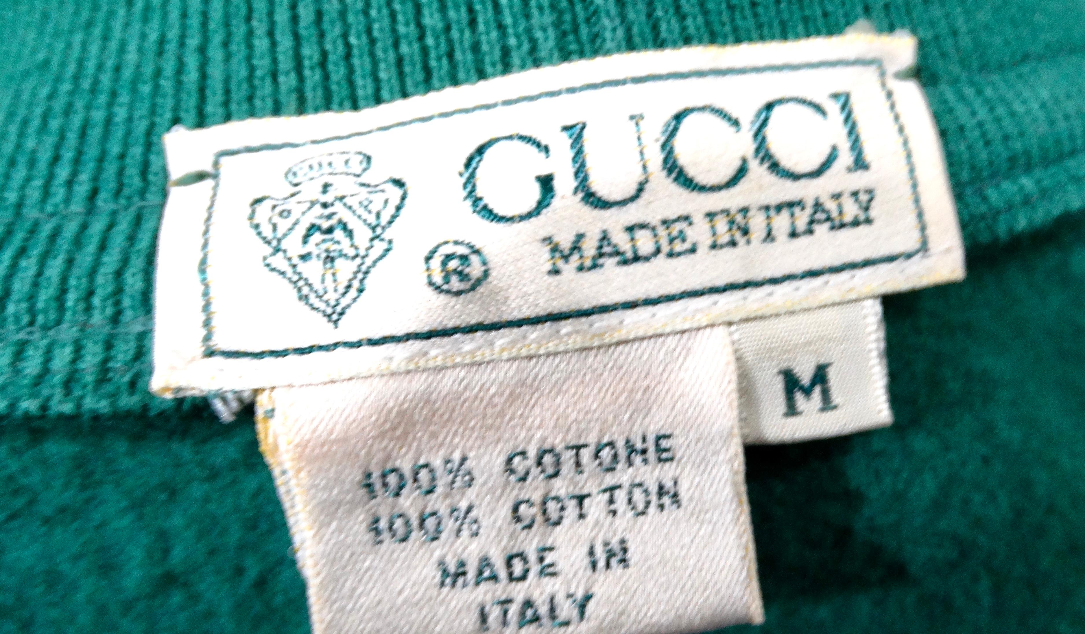 Gucci Strickjacke mit grünem und rotem Baumwoll-Logoaufnäher, ca. 1980er Jahre im Angebot 2