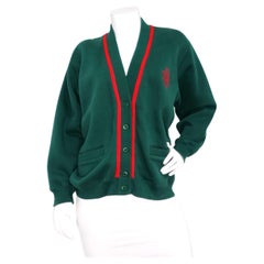 Gucci Green & Red Trim Cotton Logo Patch Cardigan circa 1980s