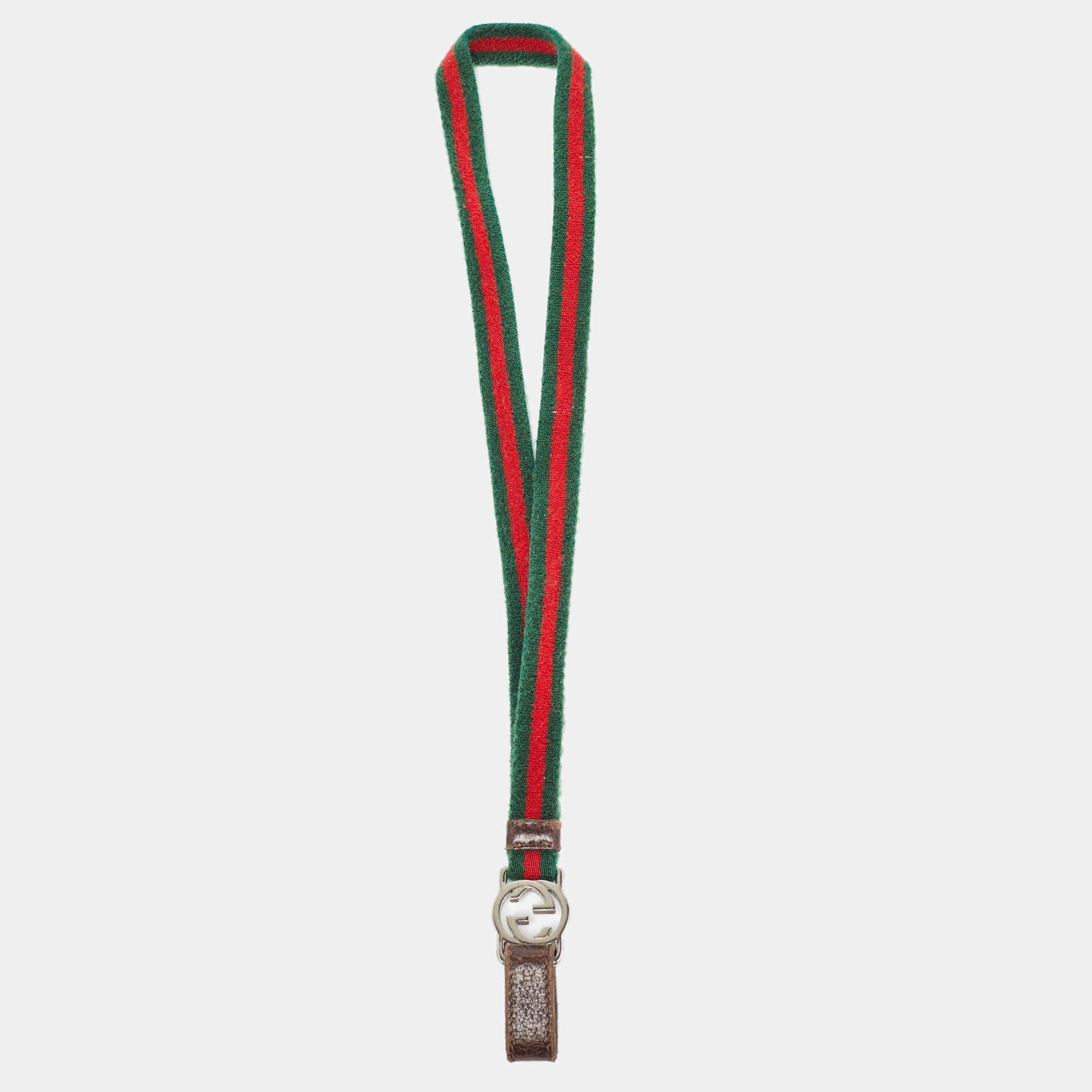 Black Gucci Green/Red Web Canvas Interlocking G Lanyard Keychain