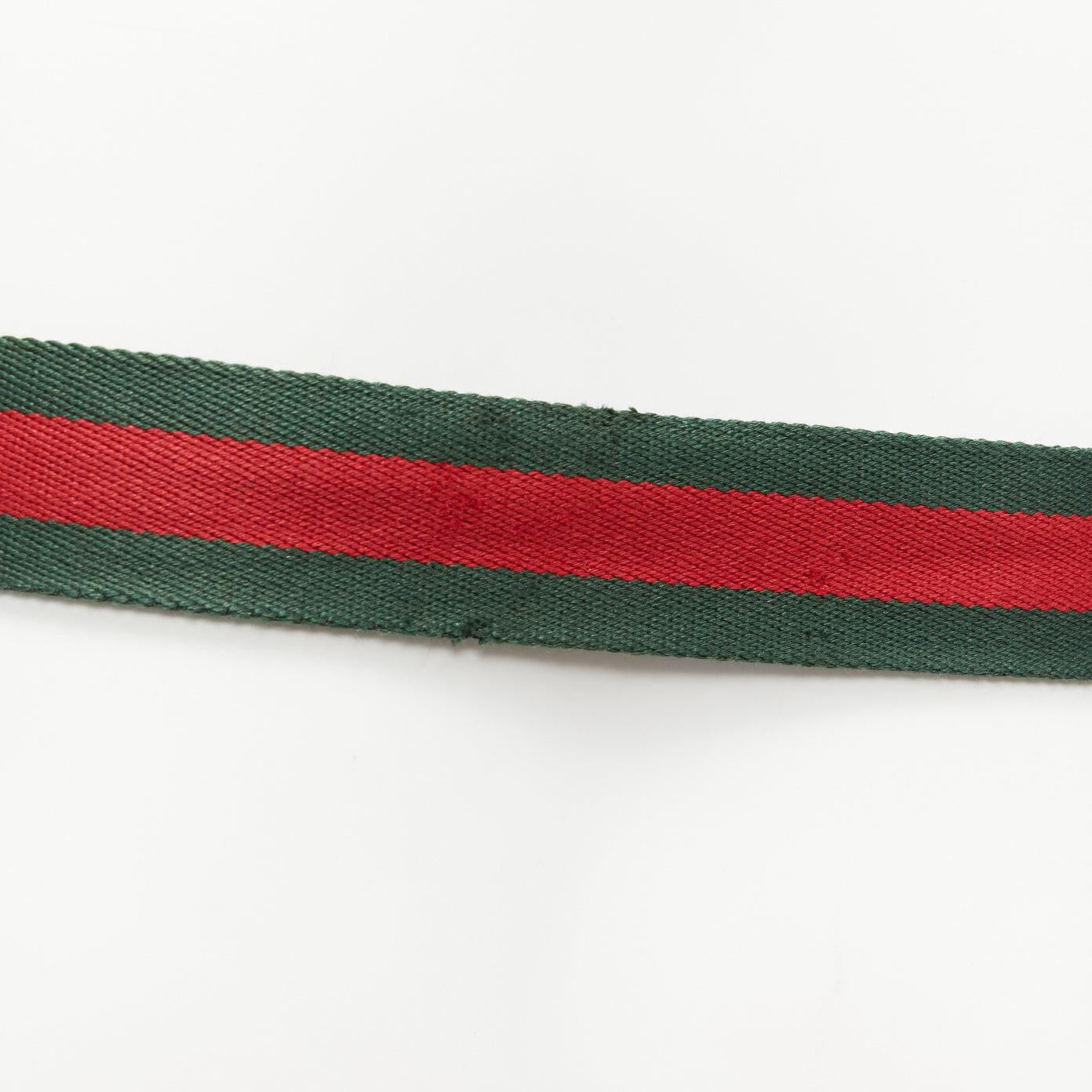 GUCCI green red web fabric silver logo D-ring brown leather belt 3