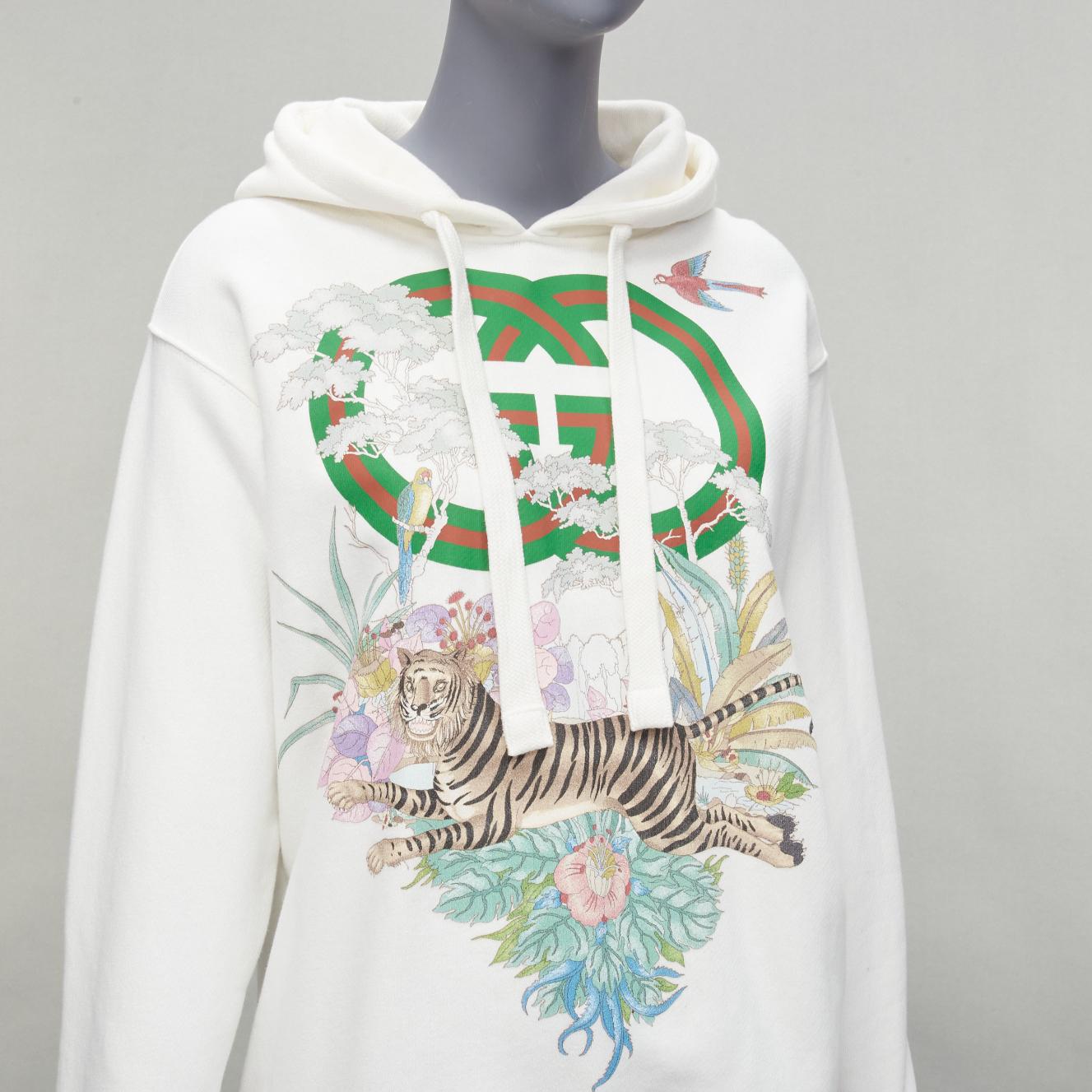 GUCCI green red web GG logo Tiger floral illustration white hoodie sweatshirt XXS
Reference: AAWC/A00483
Brand: Gucci
Designer: Alessandro Michele
Material: Cotton
Color: White, Multicolour
Pattern: Abstract
Closure: Pullover
Made in: