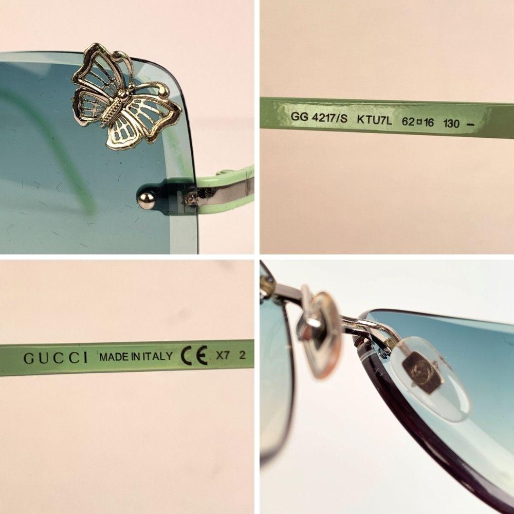 Gray Gucci Green Rimless Sunglasses GG 4217/S Butterflies 62/16 130 mm