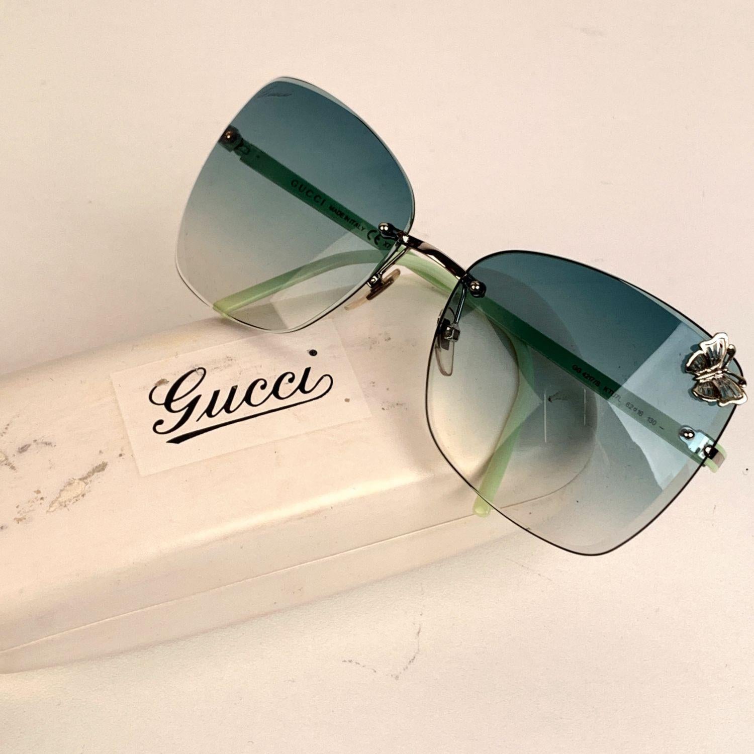 Gucci Green Rimless Sunglasses GG 4217/S Butterflies 62/16 130 mm In Excellent Condition In Rome, Rome