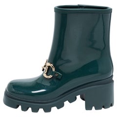 Gucci Green Rubber Horsebit Ankle Boots Size 35