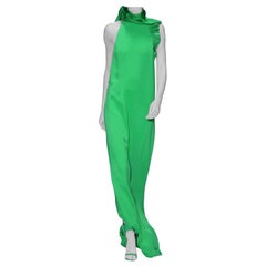 Gucci green ruffled silk-crepe gown - Size US 2