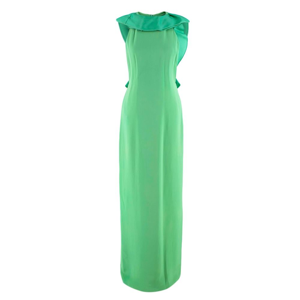 Gucci Green Silk Sleeveless Ruffle Gown

-High neck, floor-length design
- Elegant back ruffle detailing 
- Back slit hem
- Concealed back zip fastening 
 

Materials: 
Outer - 100% silk 
Lining - 96% silk, 4% elastane

Dry clean only 

Made in