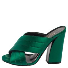 Gucci Green Satin Crisscross Mule Sandals Size 35.5