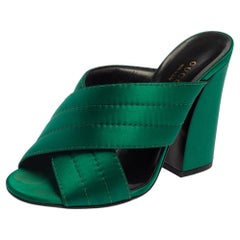 Gucci Green Satin Crisscross Mule Sandals Size 35.5