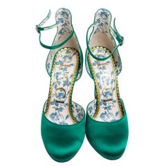 Gucci Green Satin D'orsay Ankle Strap Pumps Size 37.5