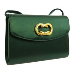 Gucci Green Satin Gold Chain 2 in 1 Clutch Evening Shoulder Flap Bag