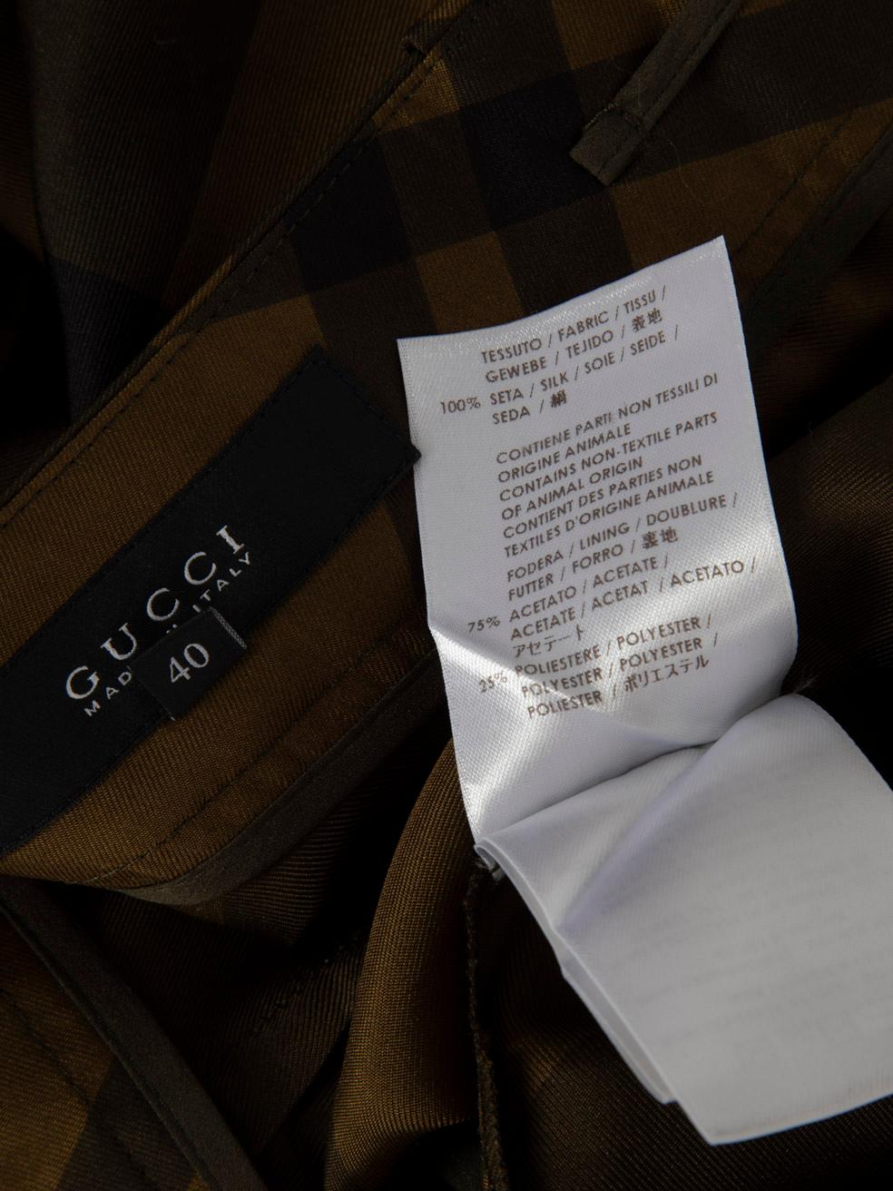 Gucci Green Silk Check Slim Fit Trousers Size S 3
