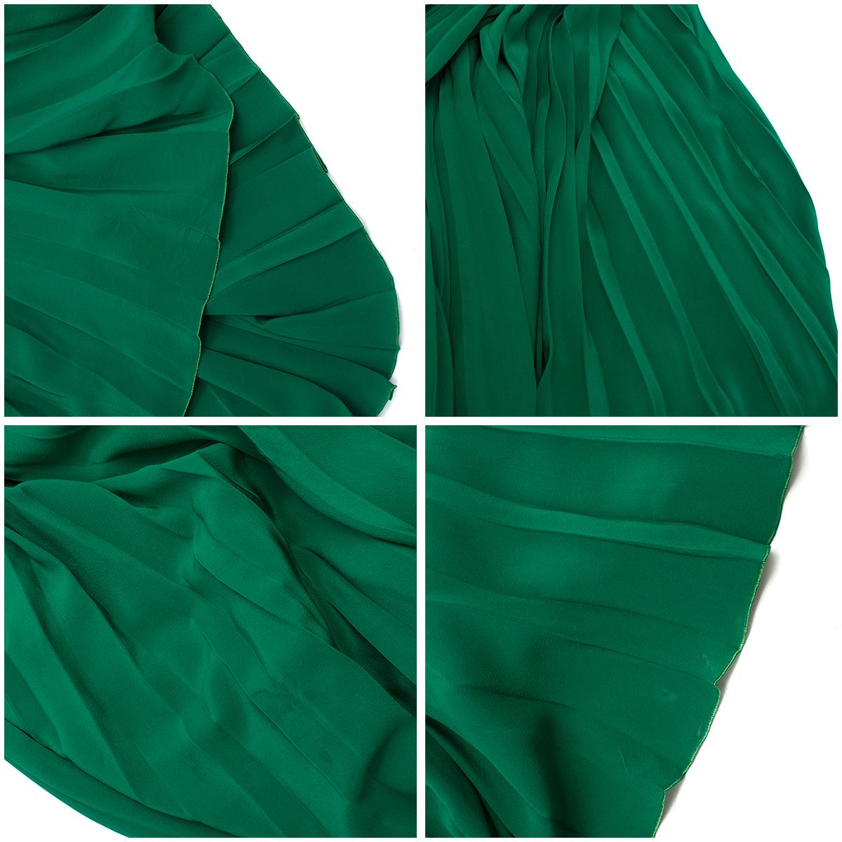 Gucci Green Silk Pleated Midi Skirt 42 2