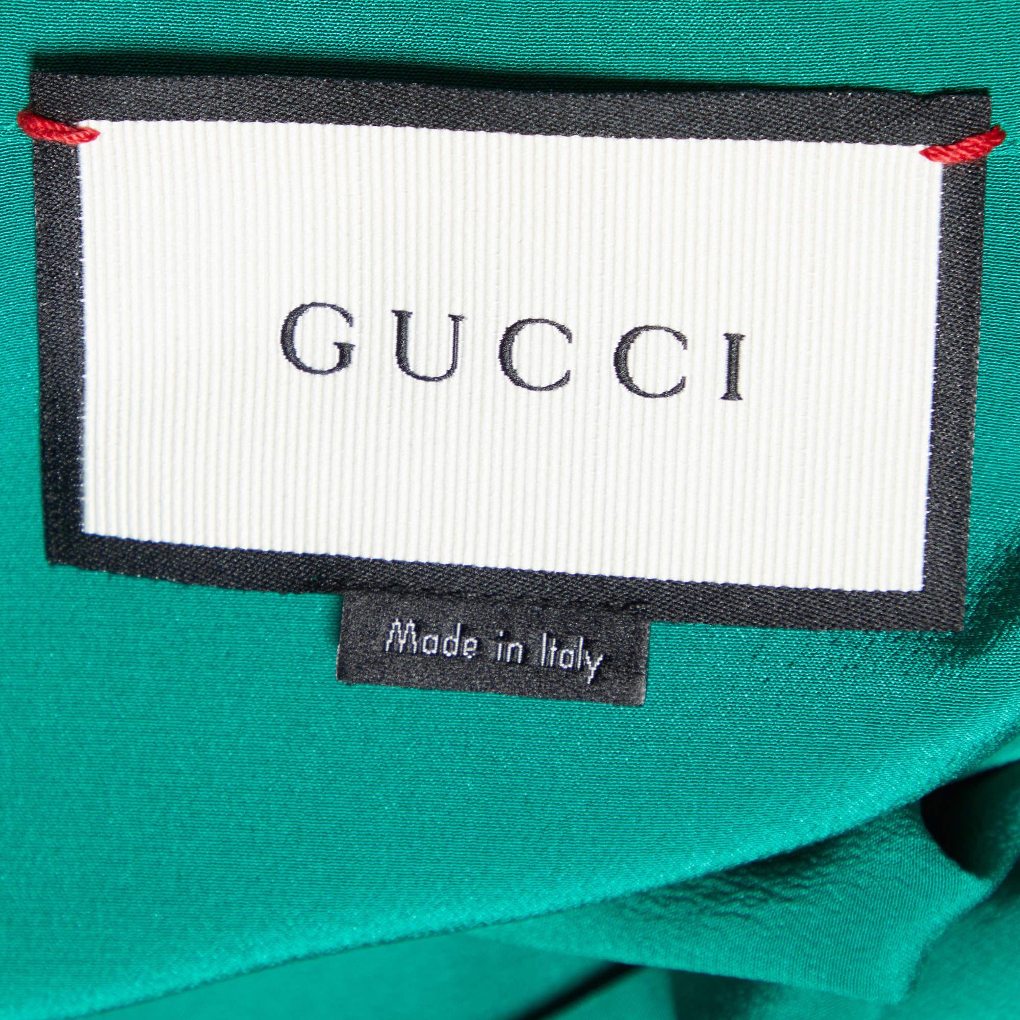 Gucci Green Silk Ruffle Detail Button Front Shirt M In Good Condition In Dubai, Al Qouz 2