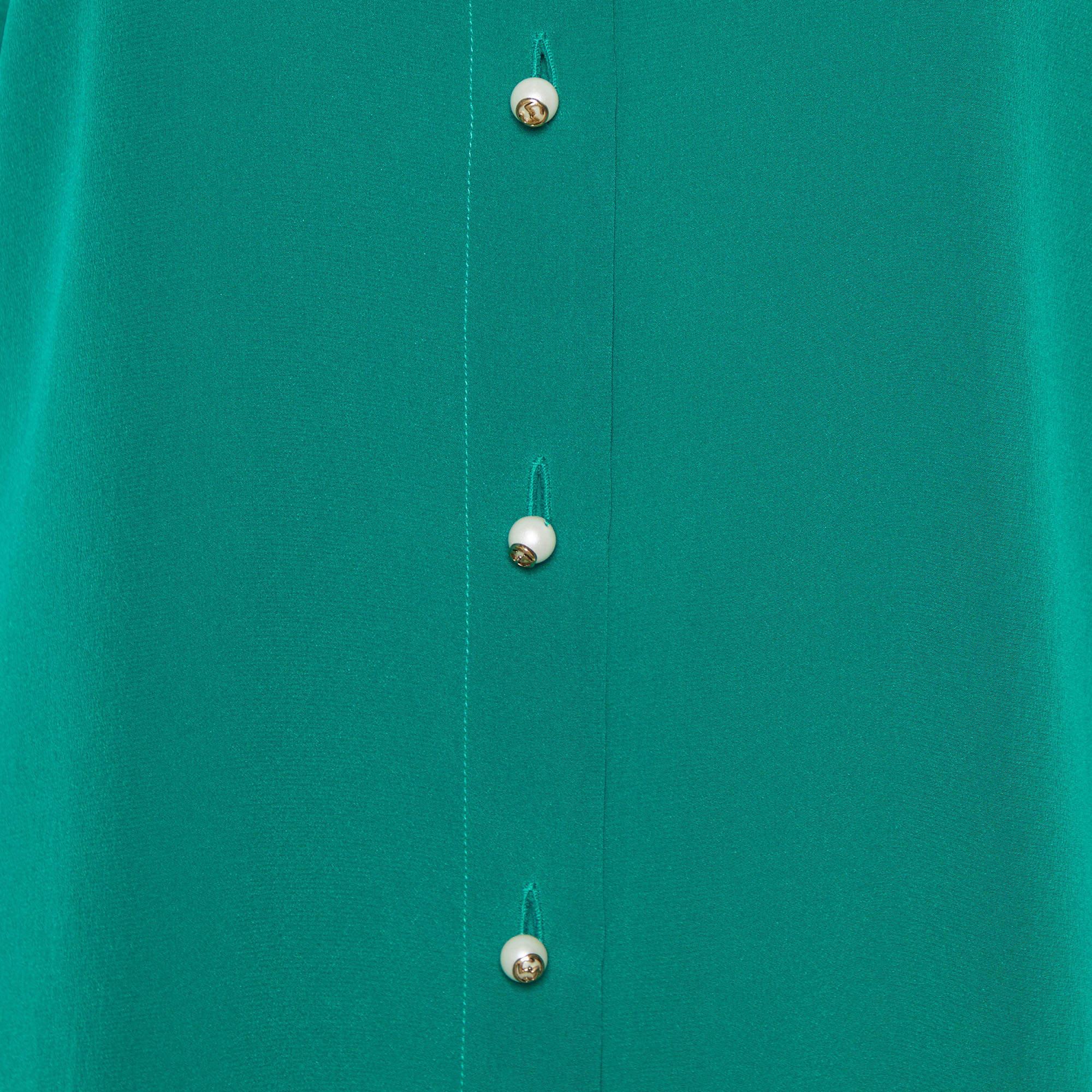 Gucci Green Silk Ruffle Detail Button Front Shirt M 1