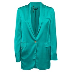 Gucci Green Silk Satin Button Front Blazer 
