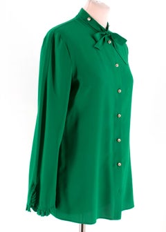 Gucci Green Silk Shirt with Pearl Buttons & Necktie 40