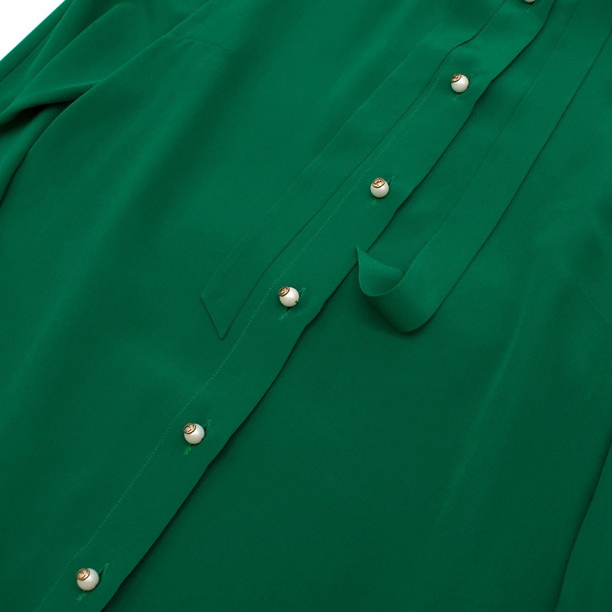 Women's Gucci Green Silk Shirt with Pearl Buttons & Necktie 40