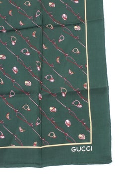 Gucci Green Silk Vintage Equestrian Scarf 70s