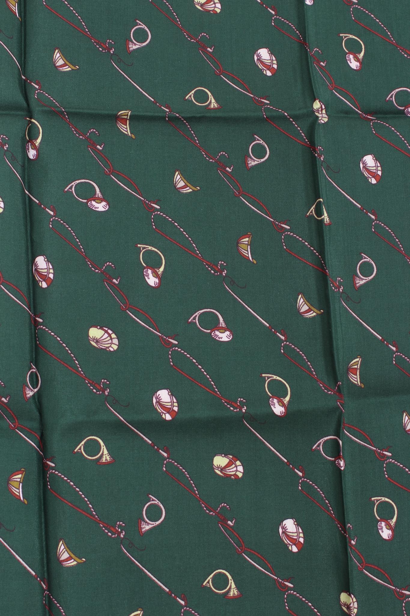Gucci Green Silk Vintage Equestrian Scarf 70s In Excellent Condition For Sale In Brindisi, Bt