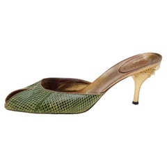 Gucci Green Snakeskin Embossed Leather Peep Toe Slide Sandals Size 41