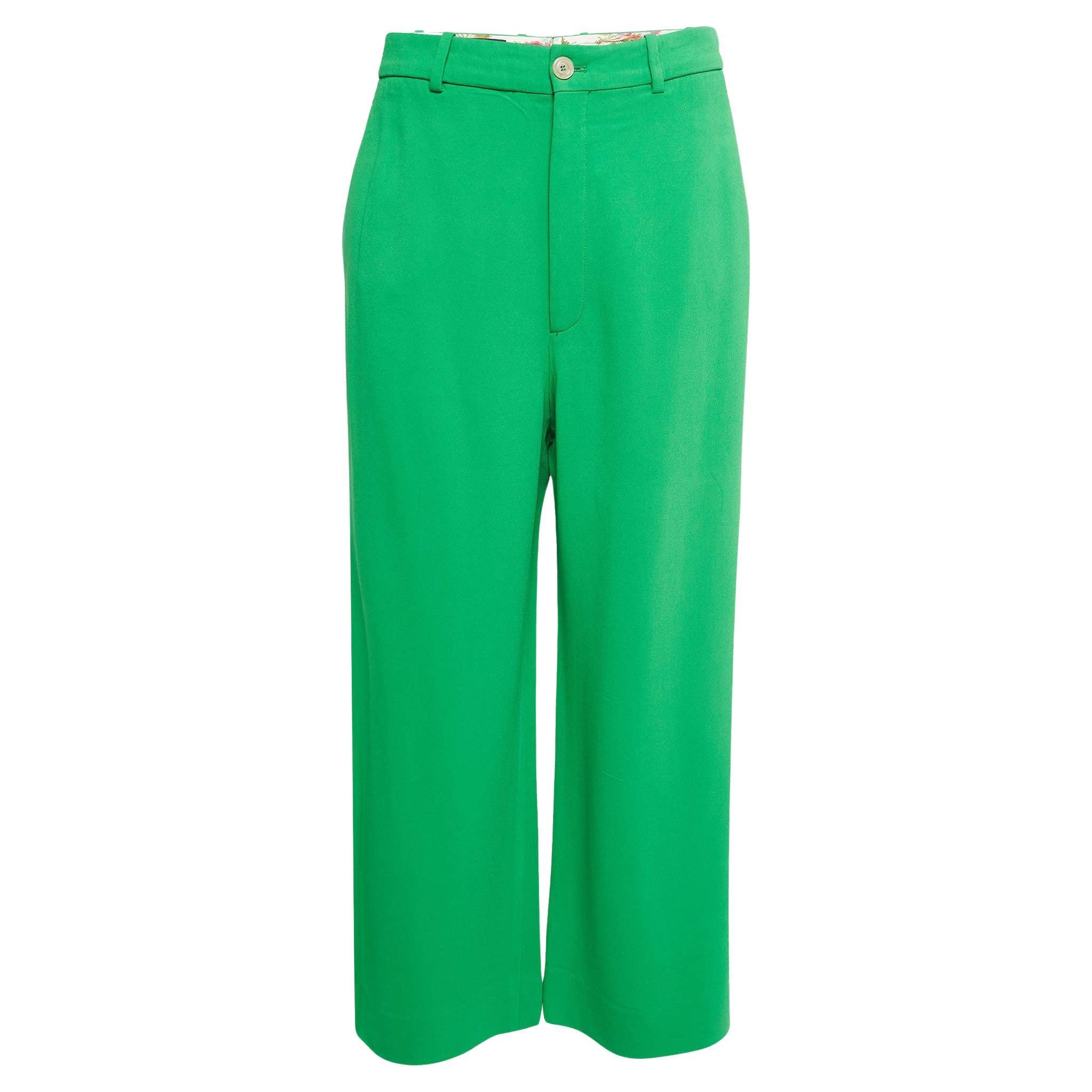 Gucci Green Stretch Crepe Buttoned Culotte Pants M For Sale