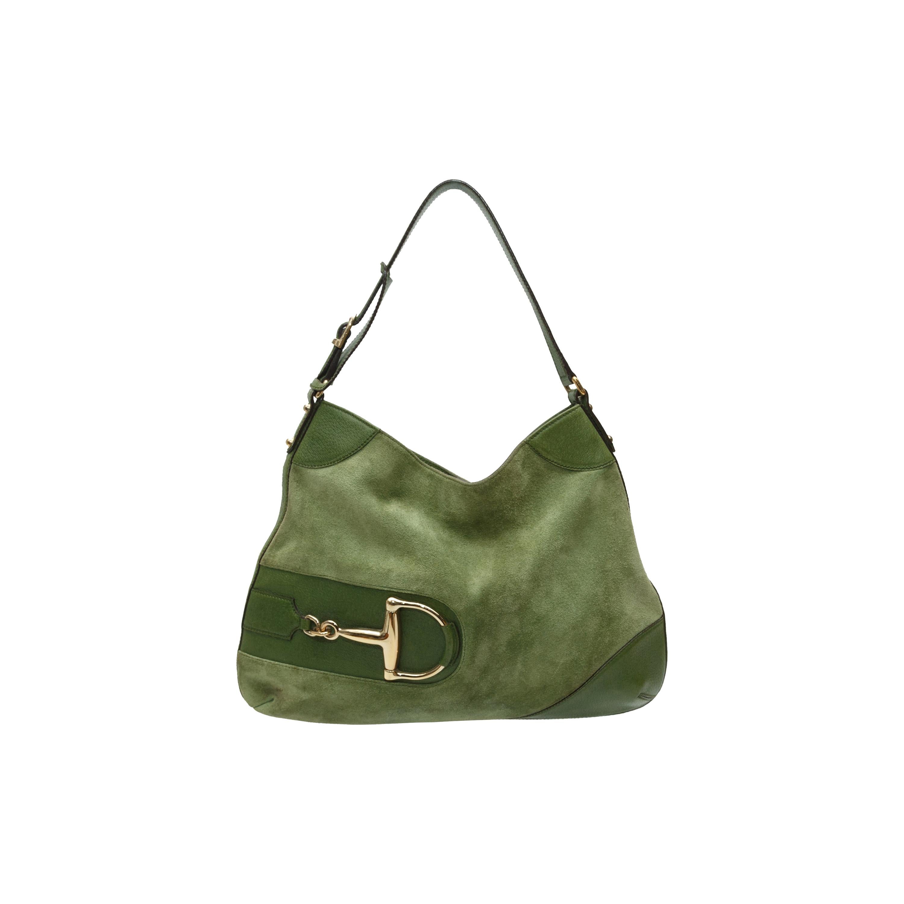 Gucci Green Suede Hassler Hobo Shoulder Bag